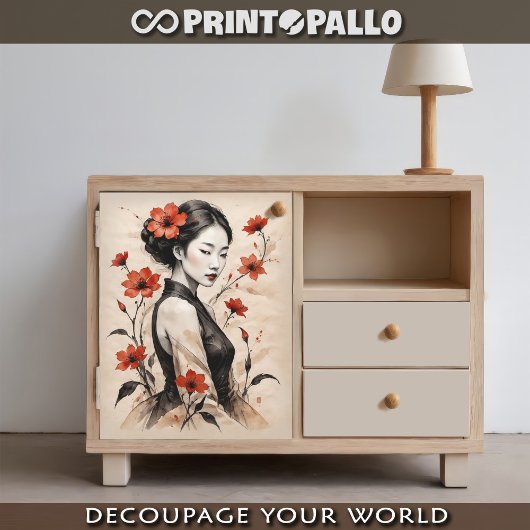 Japanse vrouw inkt op rijstpapier portret tissuepapier