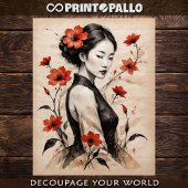 Japanse vrouw inkt op rijstpapier portret tissuepapier