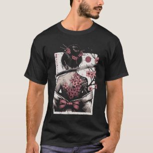 Japanse Vrouw Kersenbloesemtattoo Kunst Geisha Vro T-shirt