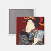 Japanse vrouw leest 2 magneet (Voorkant / Achterkant)