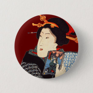 Japanse vrouw leest 2 ronde button 5,7 cm