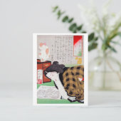 Japanse vrouw met Cat, Tsukioka Yoshitoshi Briefkaart (Staand voorkant)