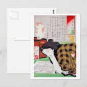 Japanse vrouw met Cat, Tsukioka Yoshitoshi Briefkaart (Voorkant / Achterkant)