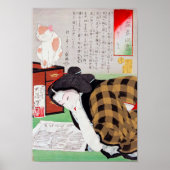 Japanse vrouw met Cat, Tsukioka Yoshitoshi Poster (Voorkant)