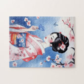 Japanse vrouw met een blauwe vlinder legpuzzel (Horizontaal)