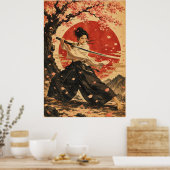 Japanse vrouw rode zon portret poster (Keuken)