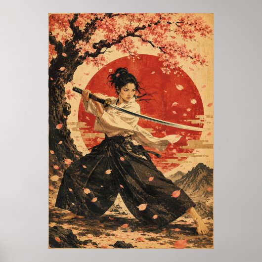 Japanse vrouw rode zon portret poster (Voorkant)