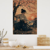 Japanse vrouw rode zon portret poster (Keuken)
