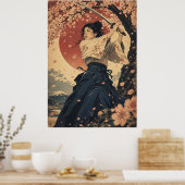 Japanse vrouw rode zon portret poster (Keuken)