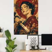 Japanse vrouw rode zon portret poster (Thuiskantoor)
