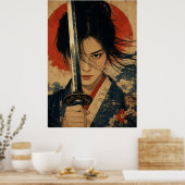 Japanse vrouw rode zon portret poster (Keuken)