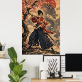 Japanse vrouw rode zon portretposter poster (Thuiskantoor)