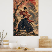 Japanse vrouw rode zon portretposter poster (Keuken)
