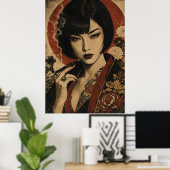 Japanse vrouw rode zon portretposter poster (Thuiskantoor)