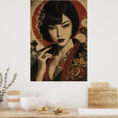 Japanse vrouw rode zon portretposter poster (Keuken)