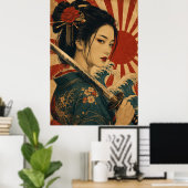 Japanse vrouw rode zon portretposter poster (Thuiskantoor)