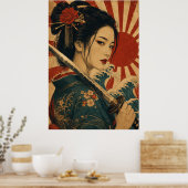 Japanse vrouw rode zon portretposter poster (Keuken)