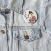 Japanse vrouw  Schilderen kunst houtblok print Ronde Button 5,7 Cm (In situ)