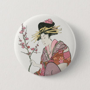Japanse vrouw  Schilderen kunst houtblok print Ronde Button 5,7 Cm