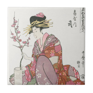 Japanse vrouw  Schilderen kunst houtblok print Tegeltje