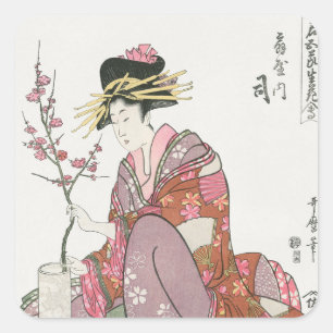 Japanse vrouw Schilderen kunst houtblok print Vierkante Sticker
