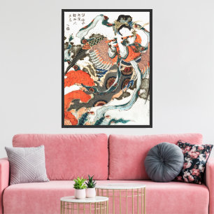 Japanse vrouw speelt fluit canvas afdruk