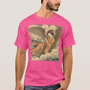Japanse vrouw speelt fluit  Woodblock Wom T-shirt