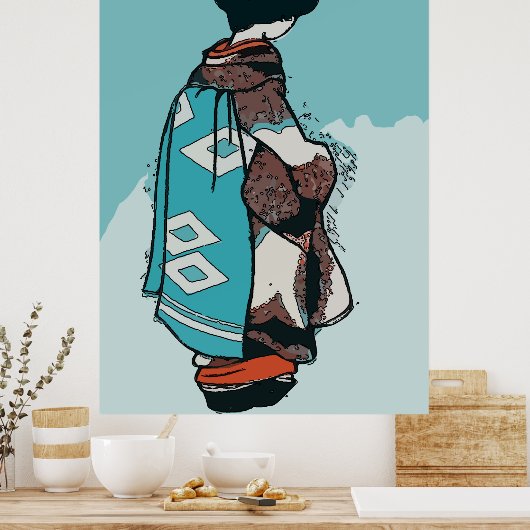  Japanse vrouw, voeg tekst toe Poster (Keuken)