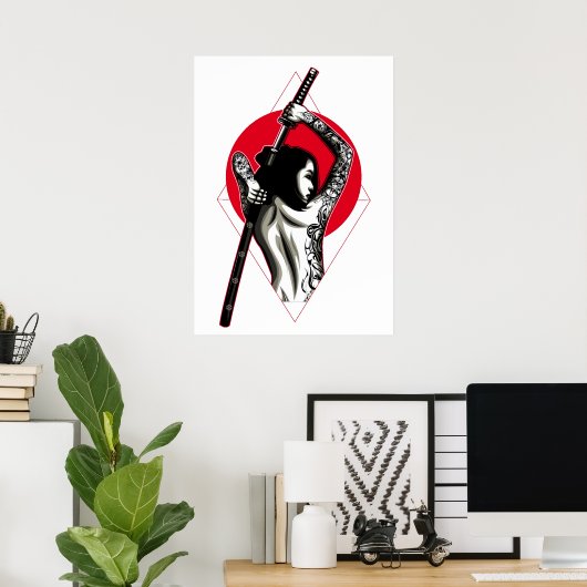 Japanse vrouwelijke arbeidster poster (Thuiskantoor)