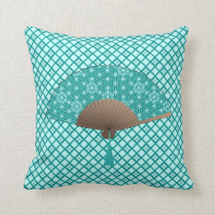 Japanse waaier in Asanoha motief, Turquoise Kussen