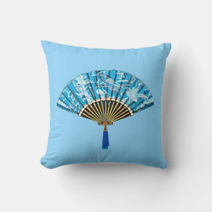Japanse waaier in turquoise blauw en wit kussen