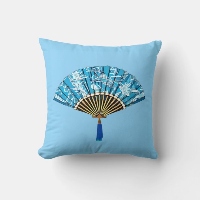 Japanse waaier in turquoise blauw en wit kussen (Voorkant)