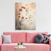 Japanse wabi sabi stijl rustieke rode bloesem canv canvas afdruk (Insitu (Woonkamer))