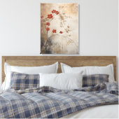 Japanse wabi sabi stijl rustieke rode bloesem canv canvas afdruk (Insitu (Slaapkamer))
