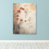 Japanse wabi sabi stijl rustieke rode bloesem canv canvas afdruk (Insitu (Houten vloer))