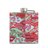 Japanse Washi Rode Bloemen Origami Yuzen Heupfles (Achterkant)