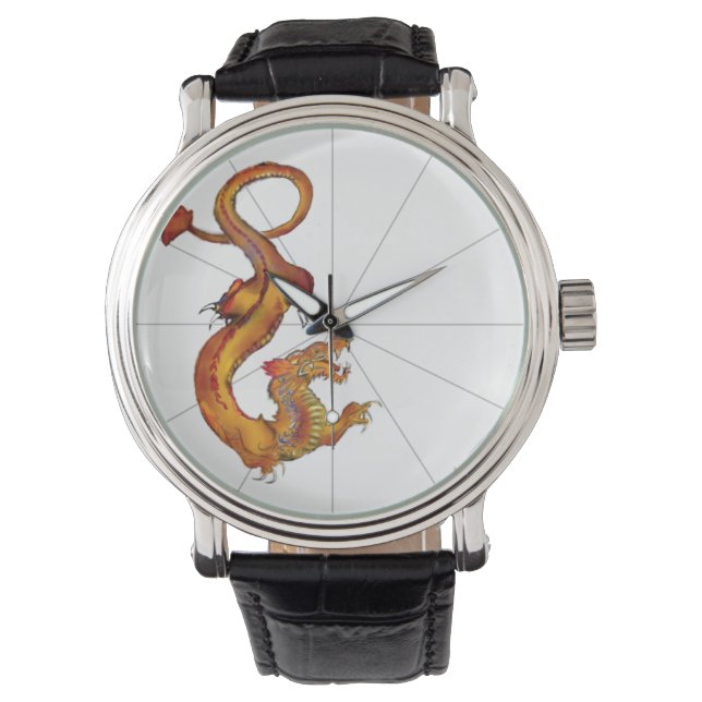 Japanse waterkleur Dragon Design Horloge (Voorkant)