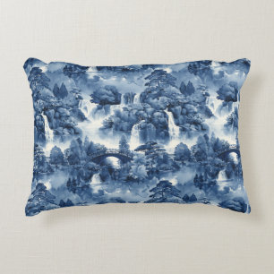 Japanse watertuin in een blauw wit porselein accent kussen