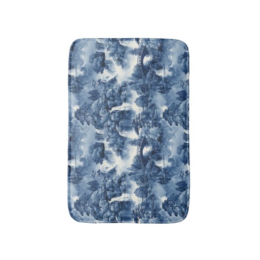 Japanse watertuin in een blauw wit porselein badmat (Voorkant Verticaal)