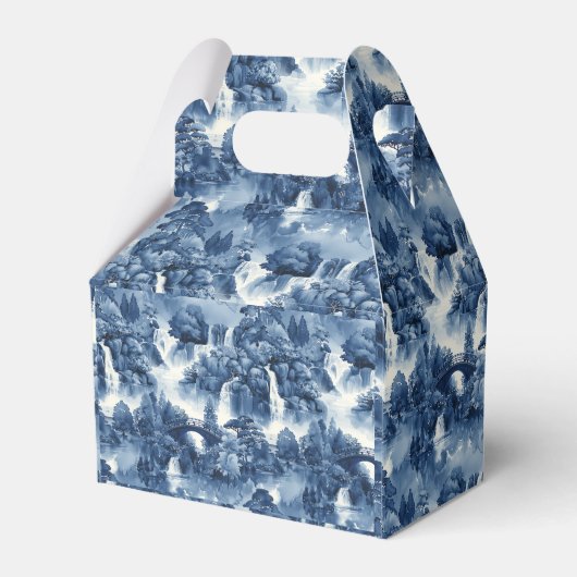 Japanse watertuin in een blauw wit porselein bedankdoosjes (Achterkant)