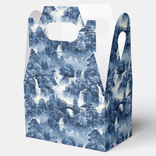 Japanse watertuin in een blauw wit porselein bedankdoosjes (Geopend)