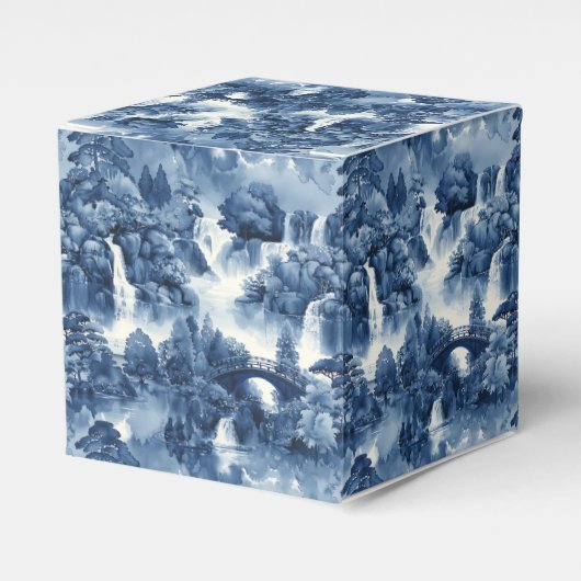 Japanse watertuin in een blauw wit porselein bedankdoosjes (Voorkant Zijde)