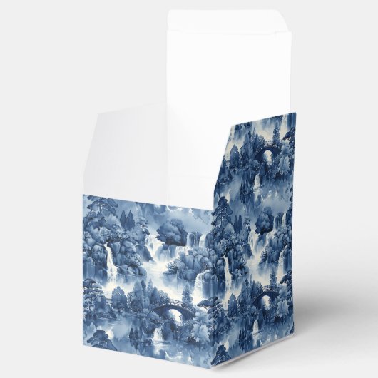 Japanse watertuin in een blauw wit porselein bedankdoosjes (Geopend)