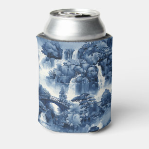 Japanse watertuin in een blauw wit porselein blikjeskoeler