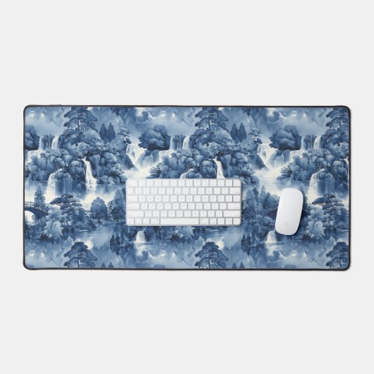 Japanse watertuin in een blauw wit porselein bureaumat (Keyboard & Muis)