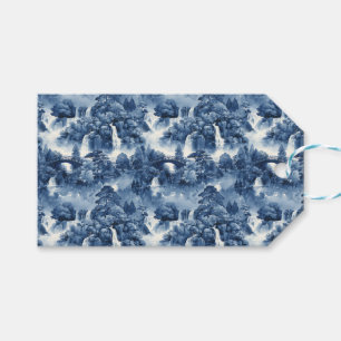 Japanse watertuin in een blauw wit porselein cadeaulabel