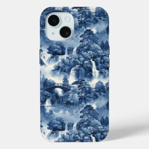 Japanse watertuin in een blauw wit porselein iPhone 15 case