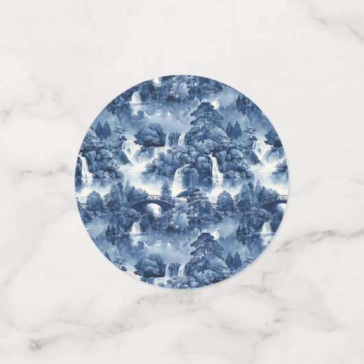 Japanse watertuin in een blauw wit porselein confetti (Kleine voorkant)