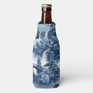 Japanse watertuin in een blauw wit porselein flesjeskoeler
