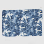 Japanse watertuin in een blauw wit porselein golfhanddoek (Horizontaal)